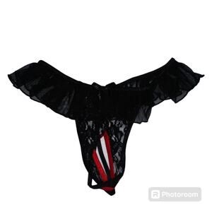 Fantasy Lingerie Black Red Lace Thong Size OS